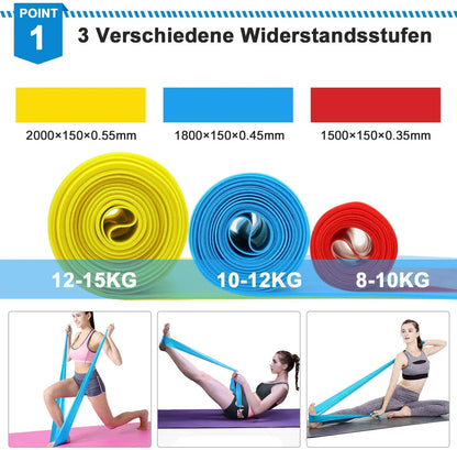 Professional Resistance Bands Set - 3 Elastic Fitness Tapes for Yoga, Pilates, Crossfit, and Strength Training